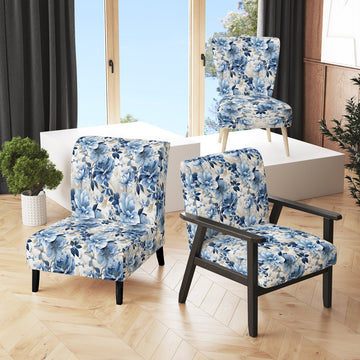 Serene Blue Garden Blooms Floral Pattern - Cottage Arm Chair